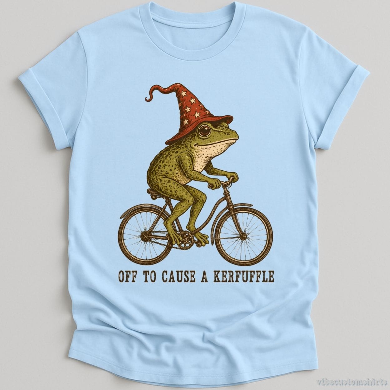 T-Shirt Light Blue / S Off To Cause A Kerfuffle Frog Riding Bike Frog Shirt
