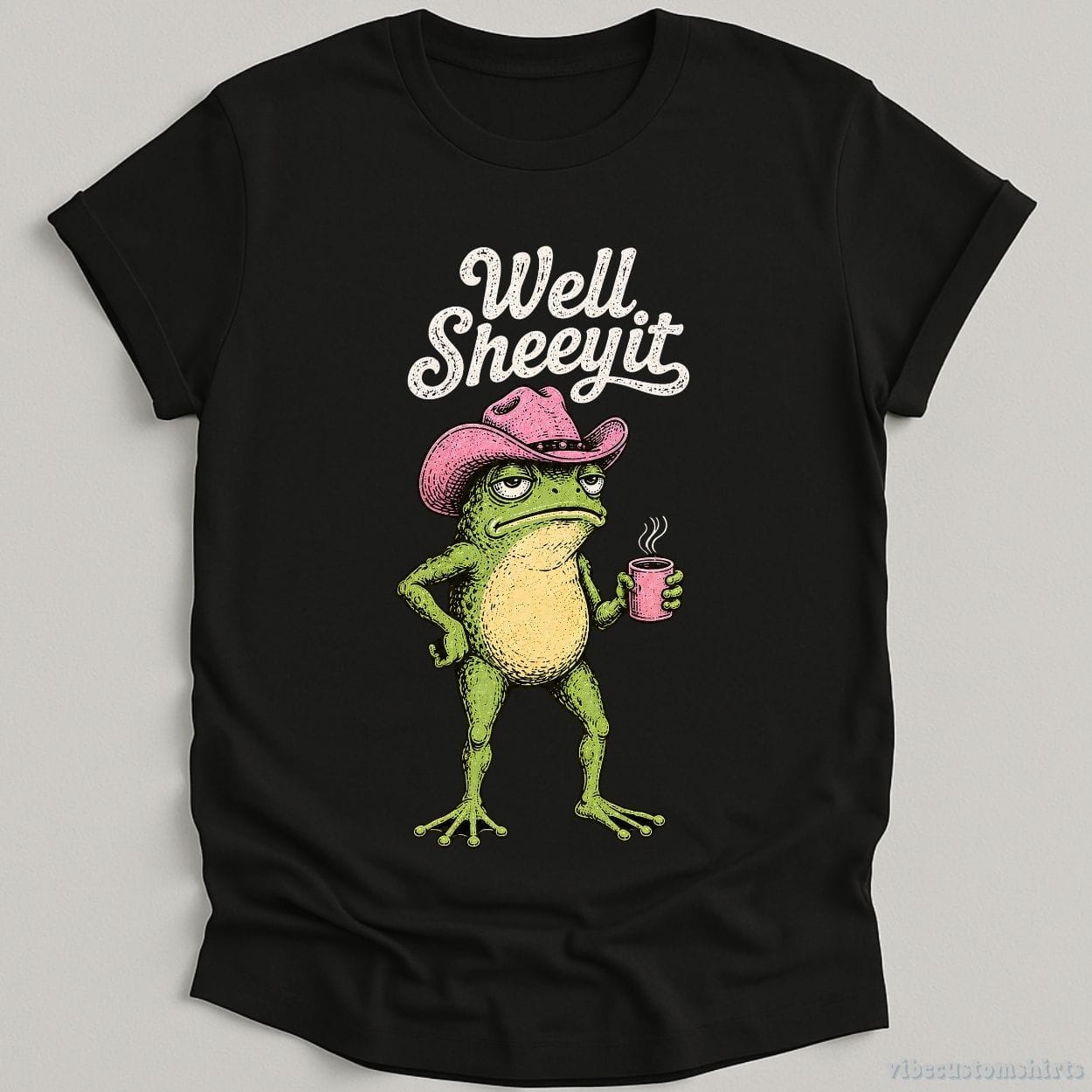 T-Shirt Black / S Well Sheeyit Pink Hat Cowboy Frog Shirt
