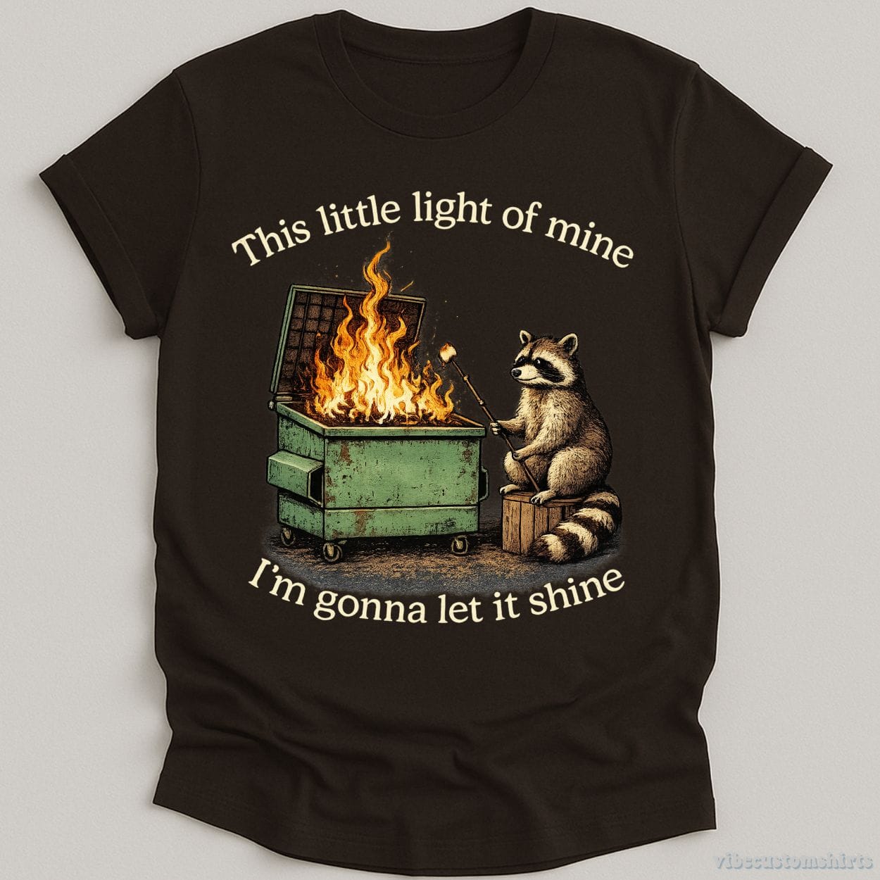 T-Shirt Dark Chocolate / S This Little Light Of Mine Raccoon Dumpster Fire Shirt