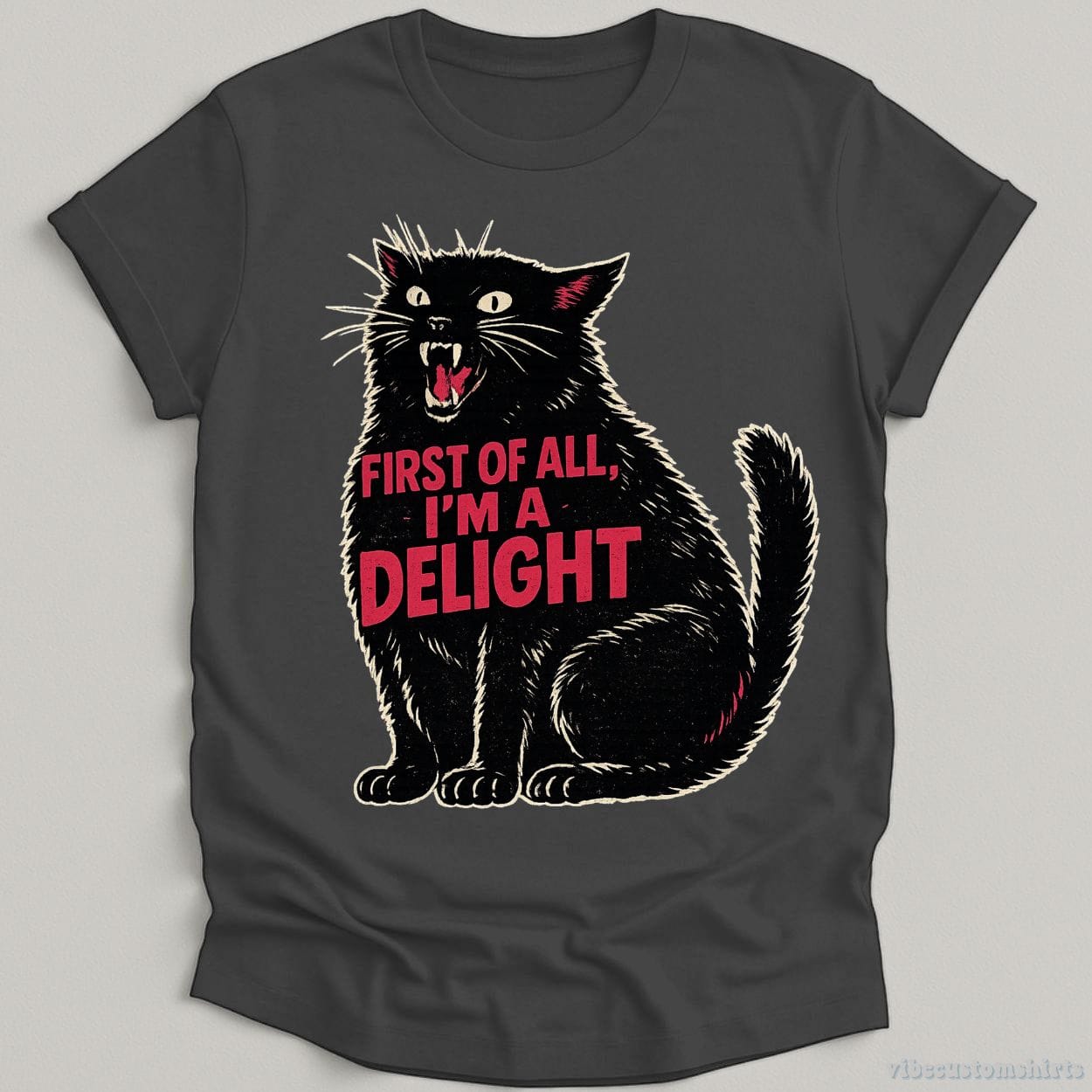 T-Shirt Dark Heather Grey / S First Of All I'm A Delight Black Cat Shirt