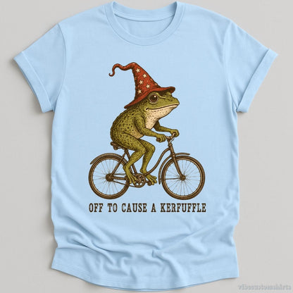 T-Shirt Light Blue / S Off To Cause A Kerfuffle Frog Riding Bike Frog Shirt