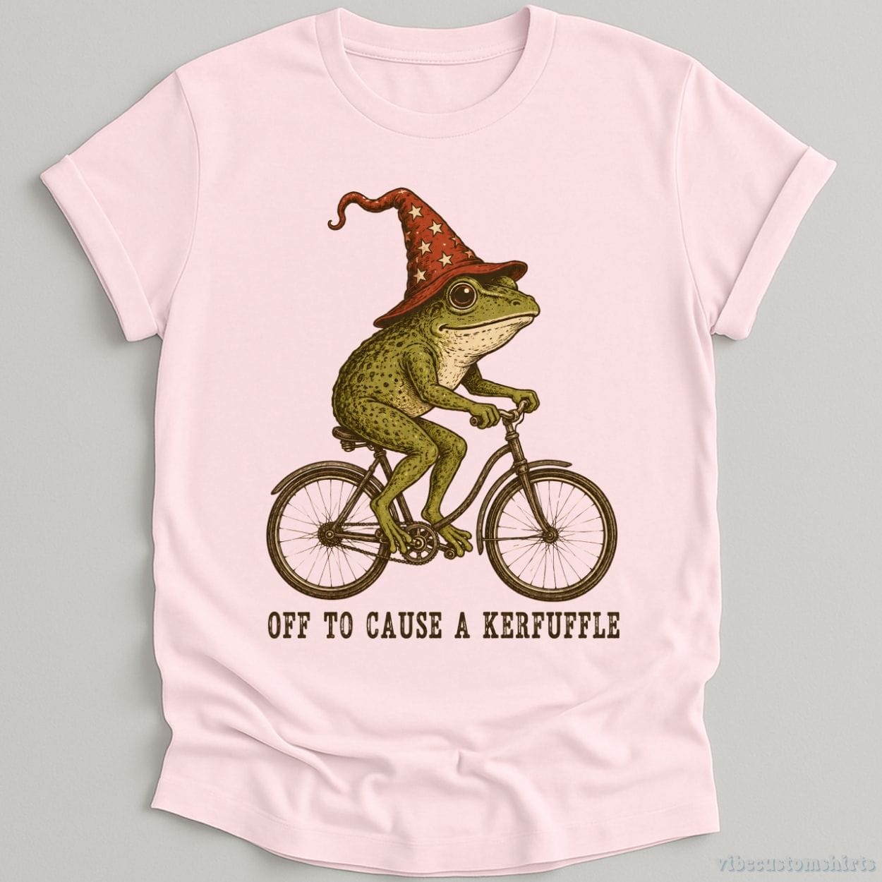 T-Shirt Light Pink / S Off To Cause A Kerfuffle Frog Riding Bike Frog Shirt