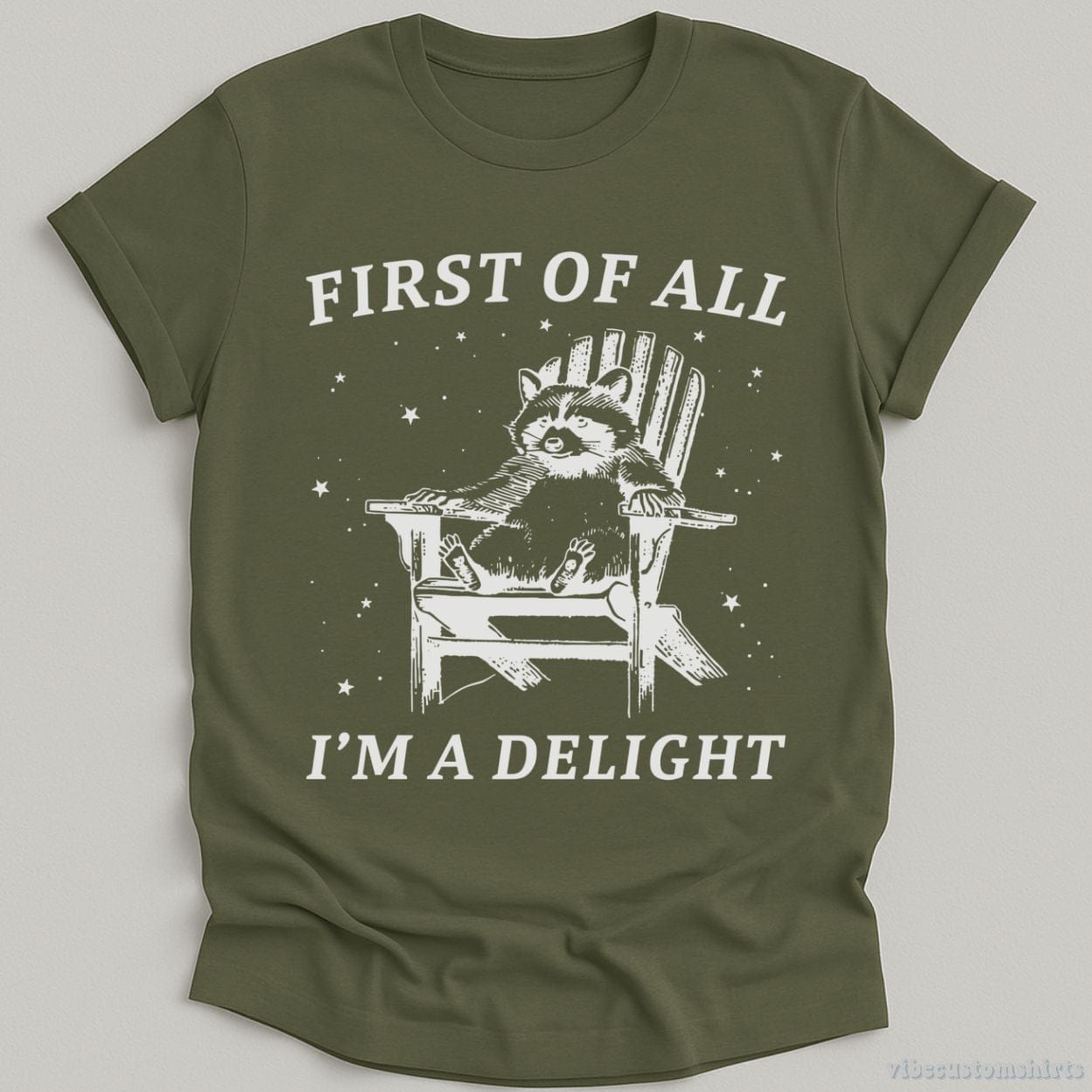 T-Shirt Military Green / S First of all I'm a Delight Raccoon T-Shirt