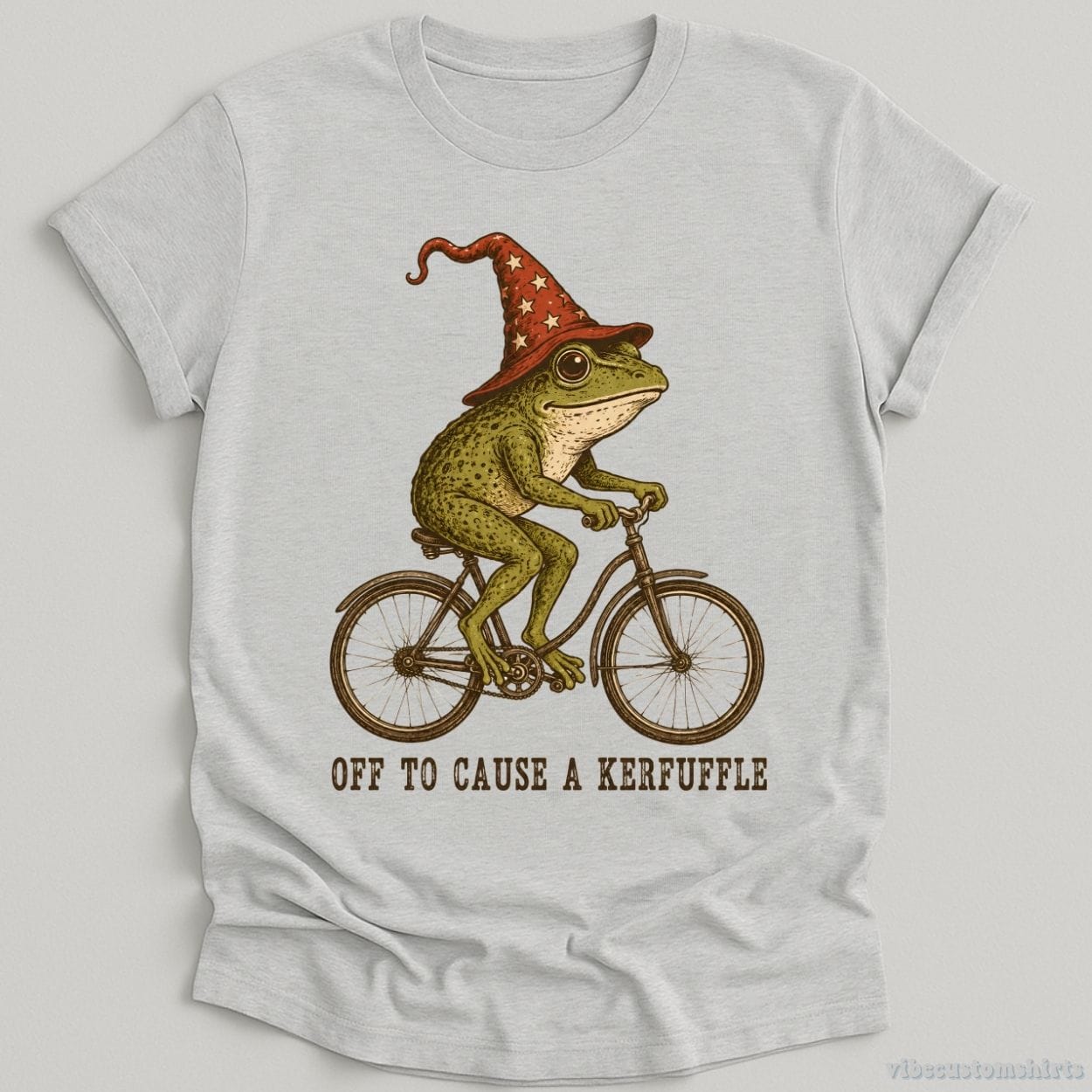 T-Shirt Sport Grey / S Off To Cause A Kerfuffle Frog Riding Bike Frog Shirt