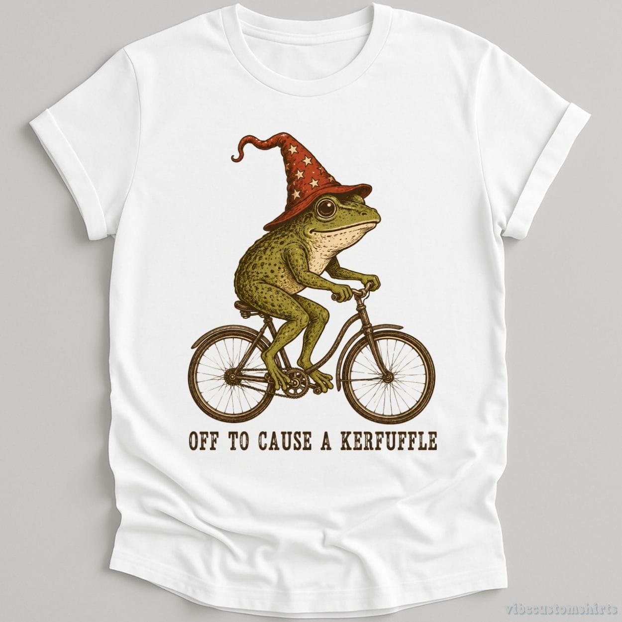 T-Shirt White / S Off To Cause A Kerfuffle Frog Riding Bike Frog Shirt