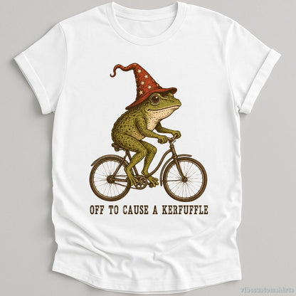 T-Shirt White / S Off To Cause A Kerfuffle Frog Riding Bike Frog Shirt