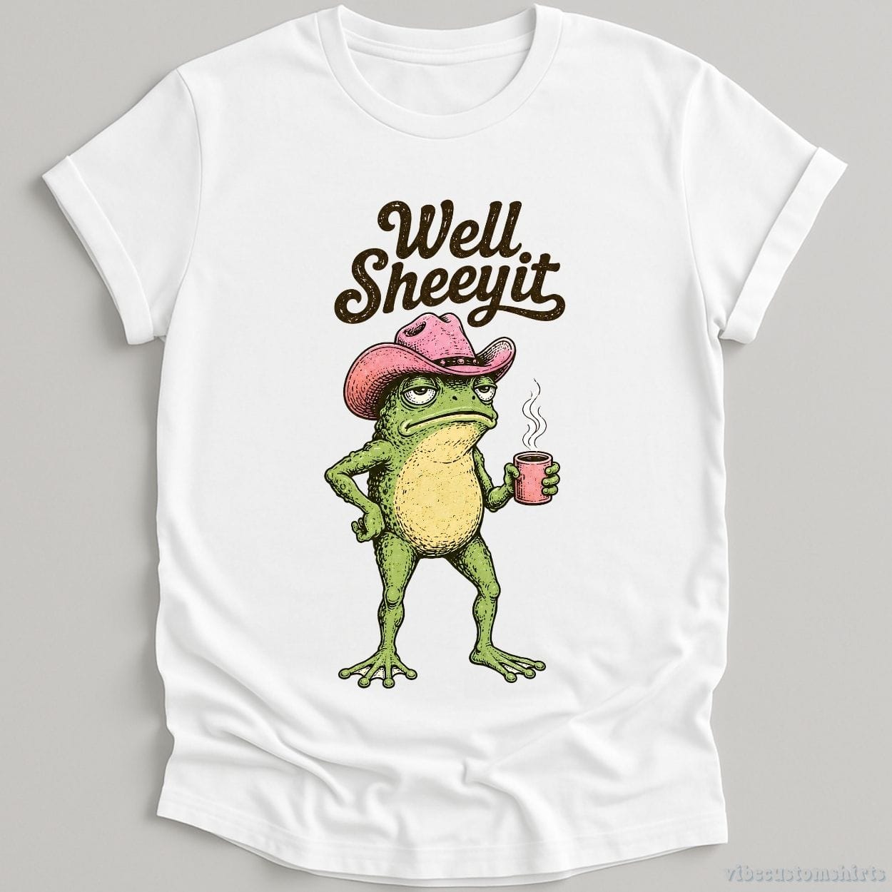T-Shirt White / S Well Sheeyit Pink Hat Cowboy Frog Shirt
